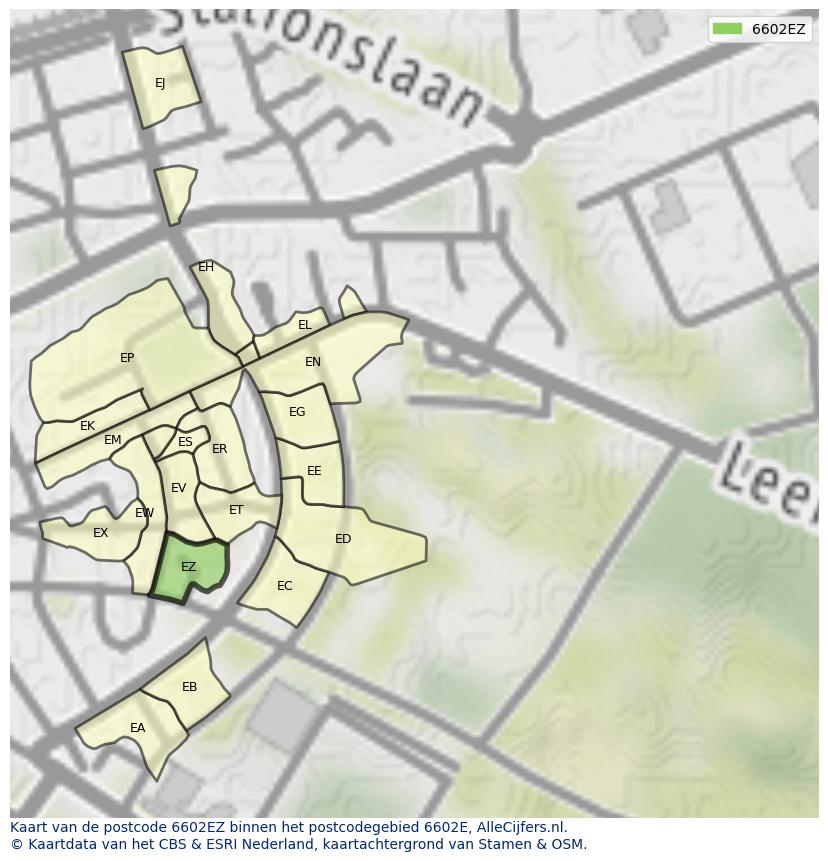 Afbeelding van het postcodegebied 6602 EZ op de kaart.