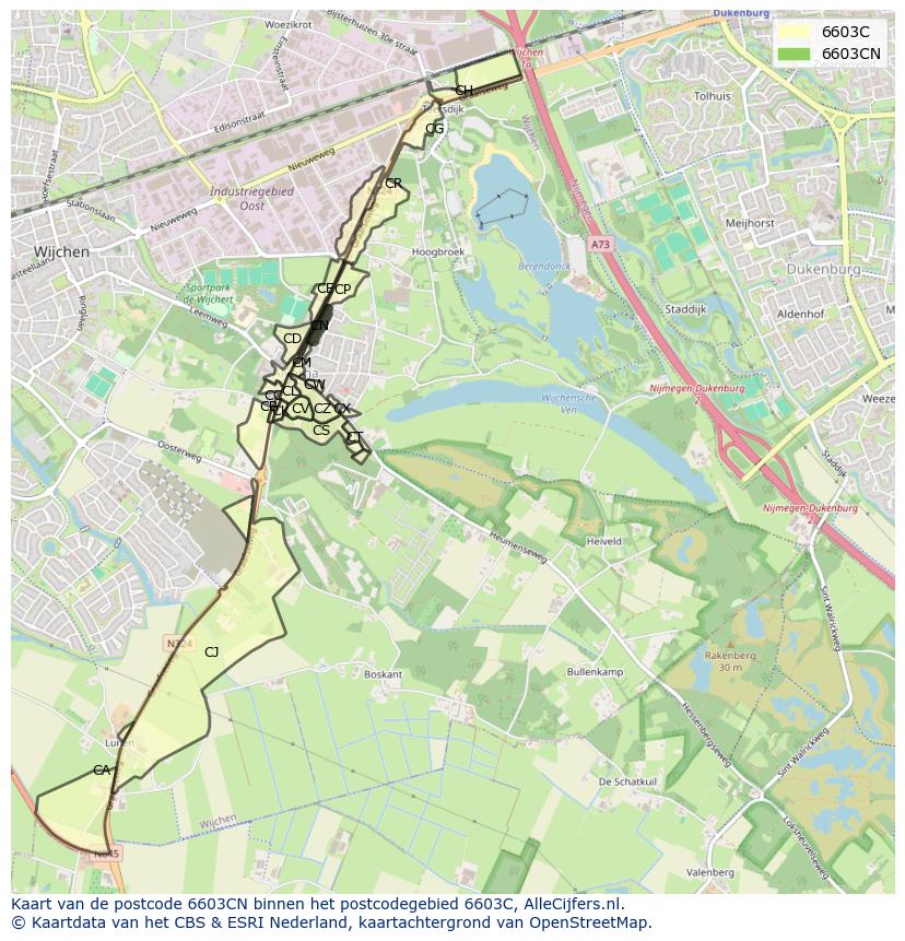 Afbeelding van het postcodegebied 6603 CN op de kaart.