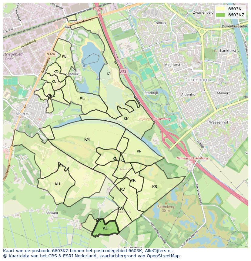 Afbeelding van het postcodegebied 6603 KZ op de kaart.