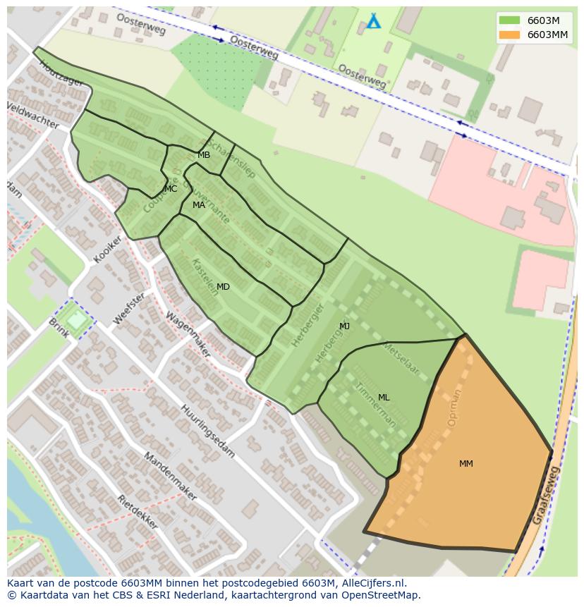 Afbeelding van het postcodegebied 6603 MM op de kaart.