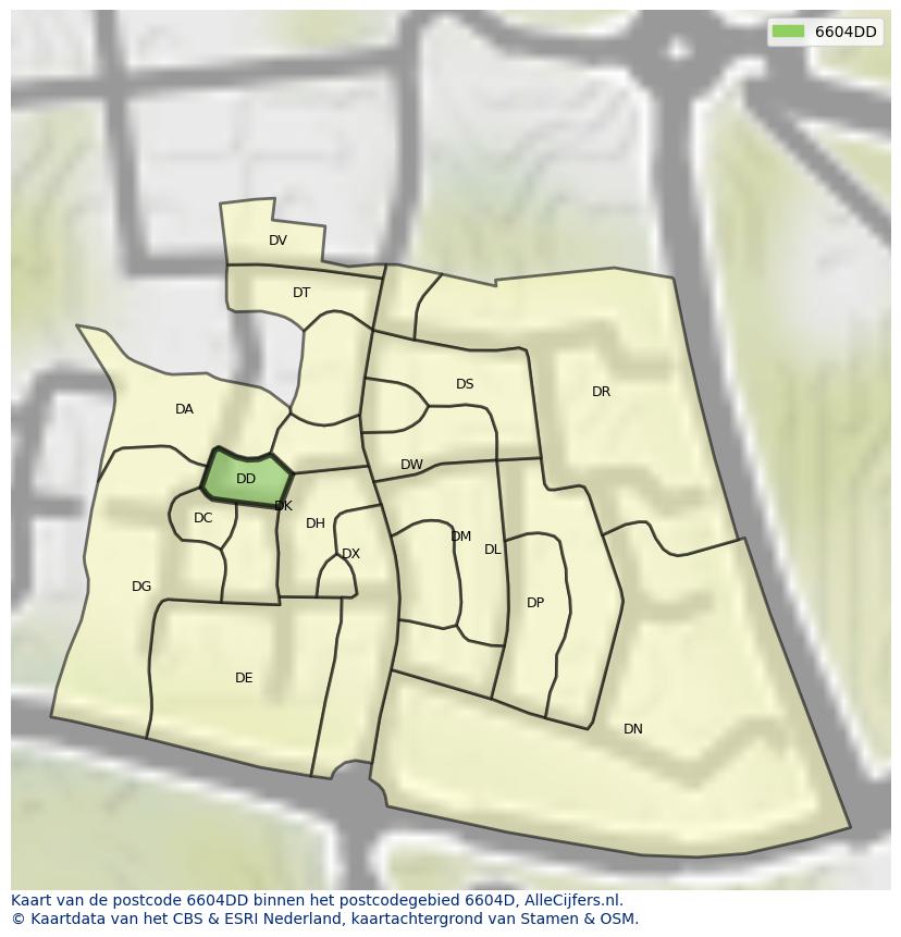Afbeelding van het postcodegebied 6604 DD op de kaart.