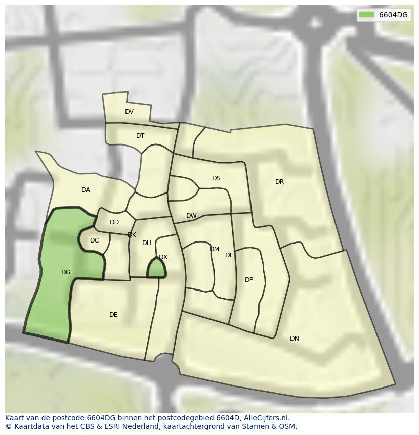 Afbeelding van het postcodegebied 6604 DG op de kaart.