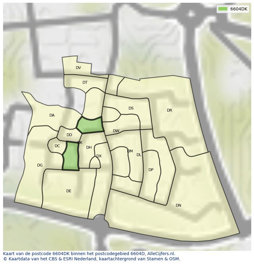 Afbeelding van het postcodegebied 6604 DK op de kaart.
