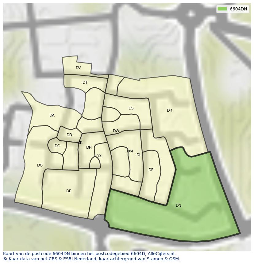 Afbeelding van het postcodegebied 6604 DN op de kaart.