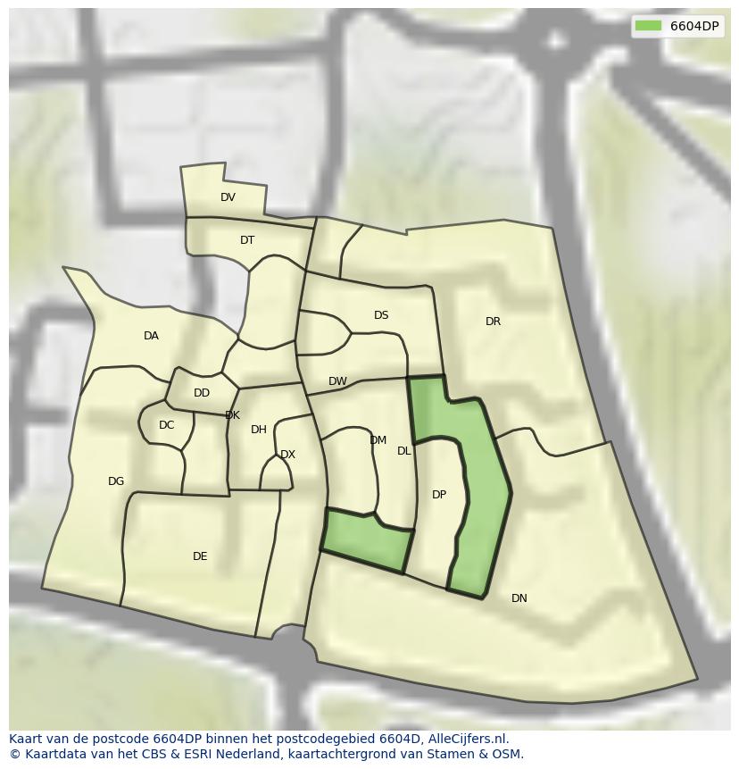 Afbeelding van het postcodegebied 6604 DP op de kaart.