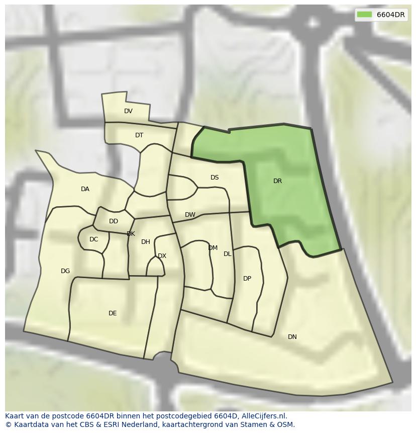 Afbeelding van het postcodegebied 6604 DR op de kaart.
