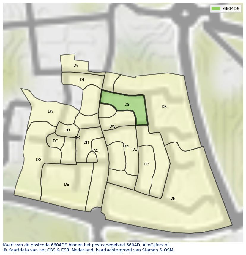 Afbeelding van het postcodegebied 6604 DS op de kaart.