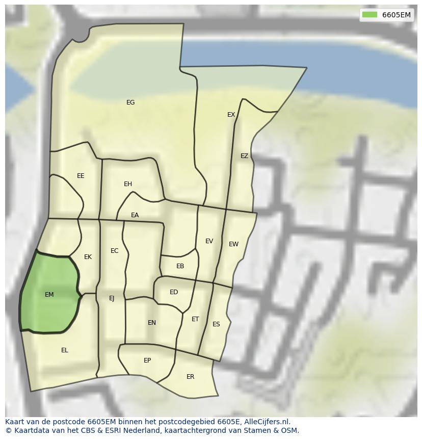Afbeelding van het postcodegebied 6605 EM op de kaart.
