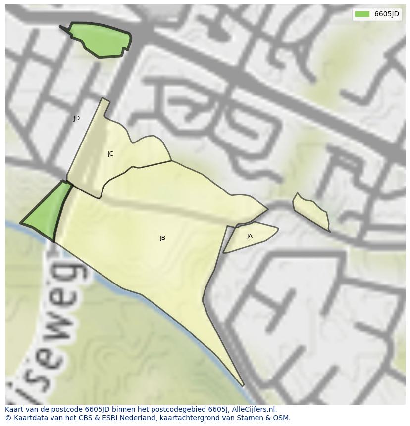 Afbeelding van het postcodegebied 6605 JD op de kaart.