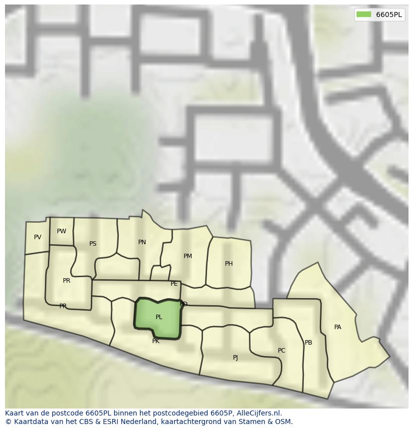 Afbeelding van het postcodegebied 6605 PL op de kaart.