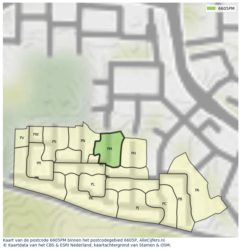 Afbeelding van het postcodegebied 6605 PM op de kaart.