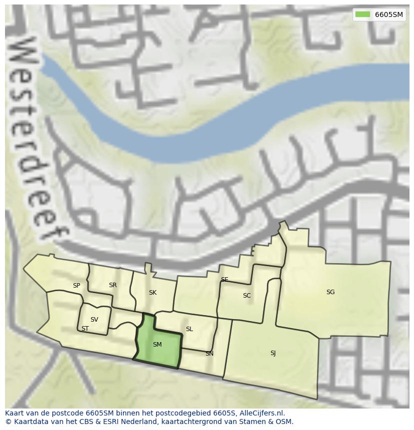 Afbeelding van het postcodegebied 6605 SM op de kaart.