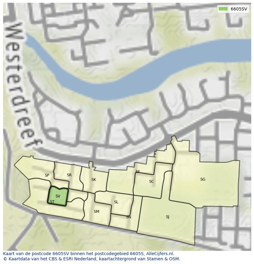 Afbeelding van het postcodegebied 6605 SV op de kaart.