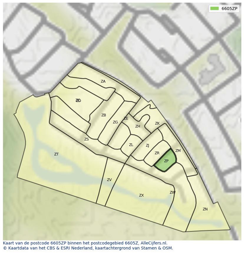Afbeelding van het postcodegebied 6605 ZP op de kaart.