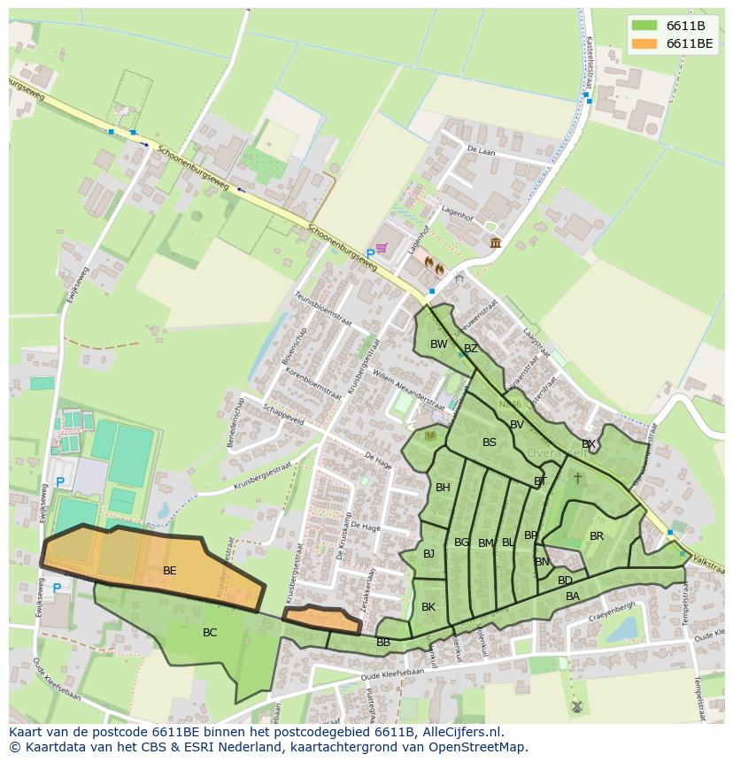 Afbeelding van het postcodegebied 6611 BE op de kaart.