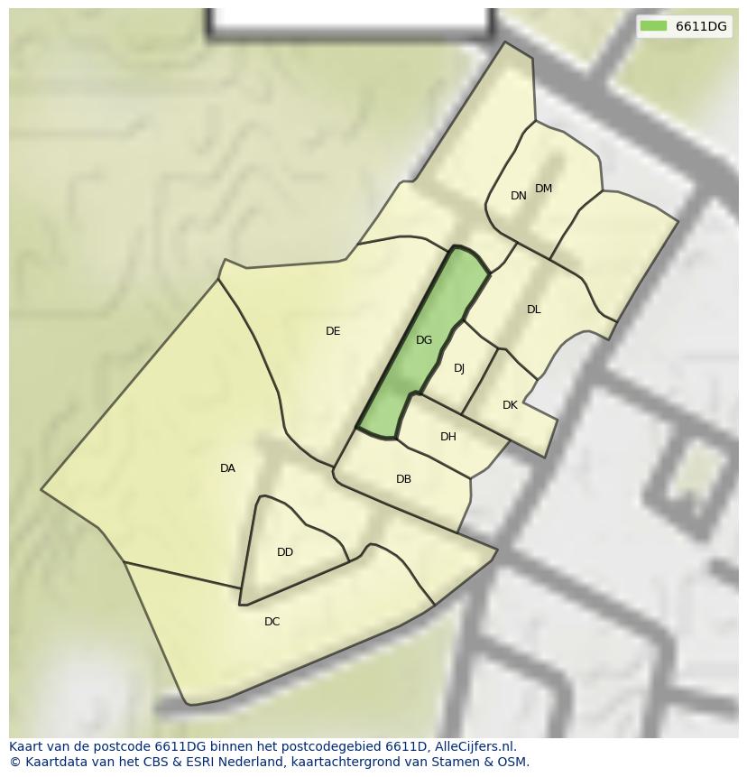 Afbeelding van het postcodegebied 6611 DG op de kaart.
