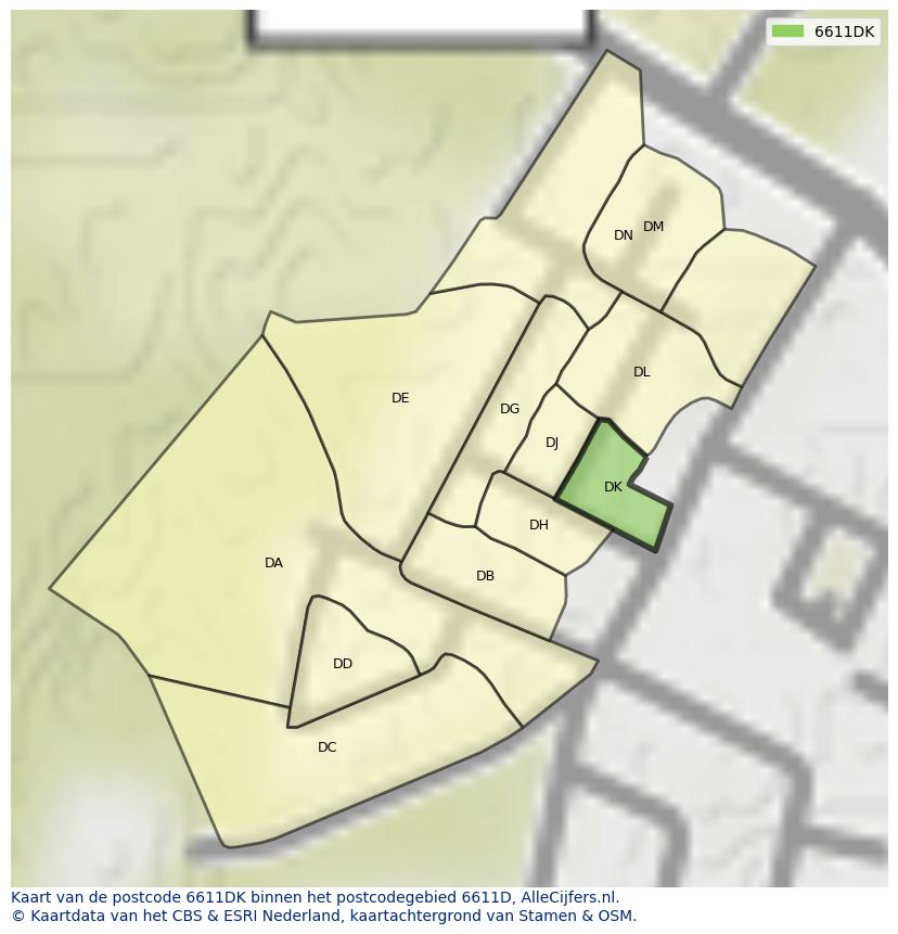 Afbeelding van het postcodegebied 6611 DK op de kaart.