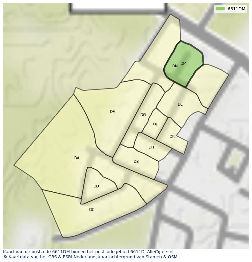 Afbeelding van het postcodegebied 6611 DM op de kaart.