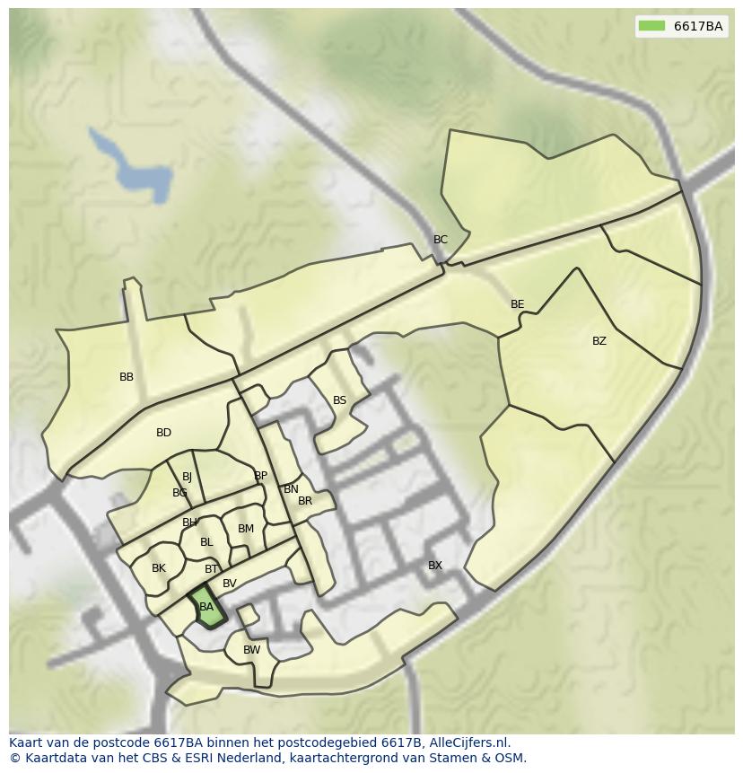 Afbeelding van het postcodegebied 6617 BA op de kaart.