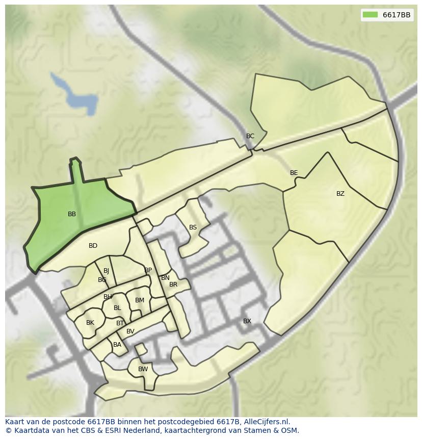 Afbeelding van het postcodegebied 6617 BB op de kaart.