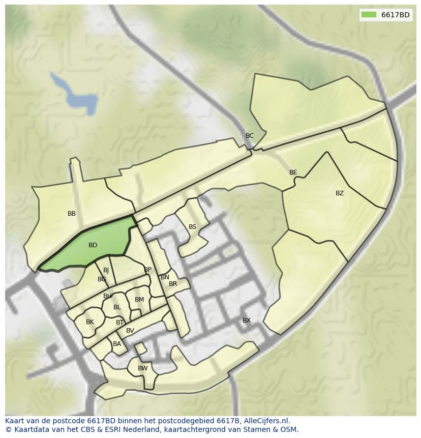 Afbeelding van het postcodegebied 6617 BD op de kaart.