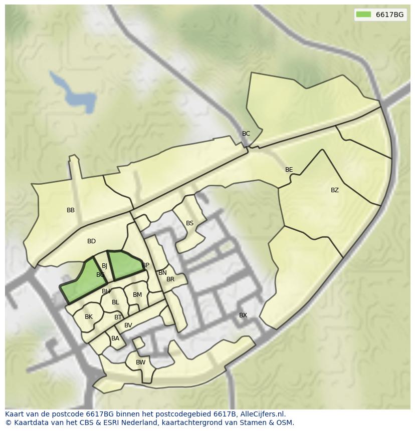 Afbeelding van het postcodegebied 6617 BG op de kaart.