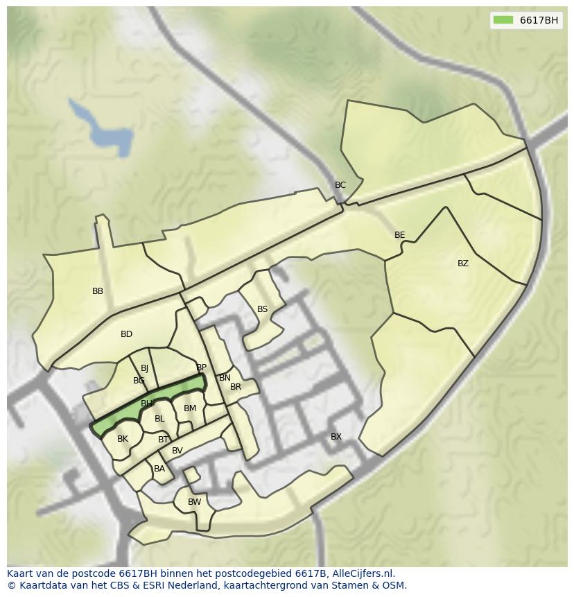 Afbeelding van het postcodegebied 6617 BH op de kaart.