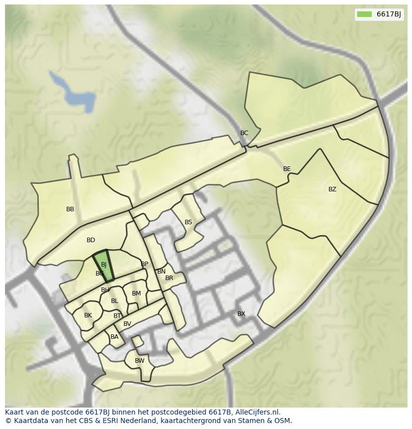 Afbeelding van het postcodegebied 6617 BJ op de kaart.
