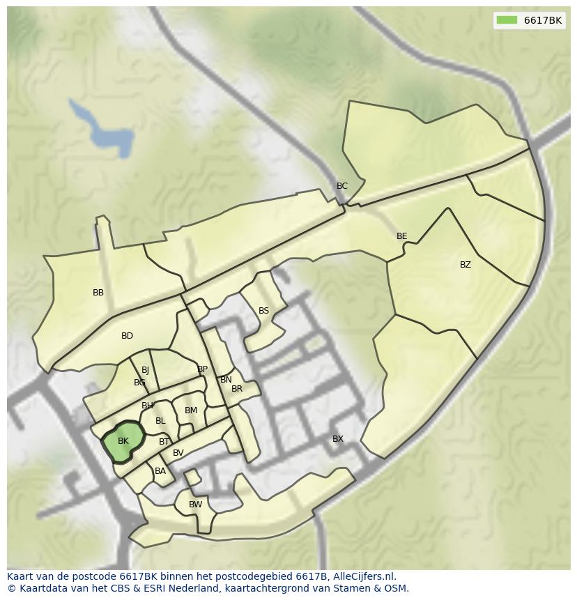 Afbeelding van het postcodegebied 6617 BK op de kaart.