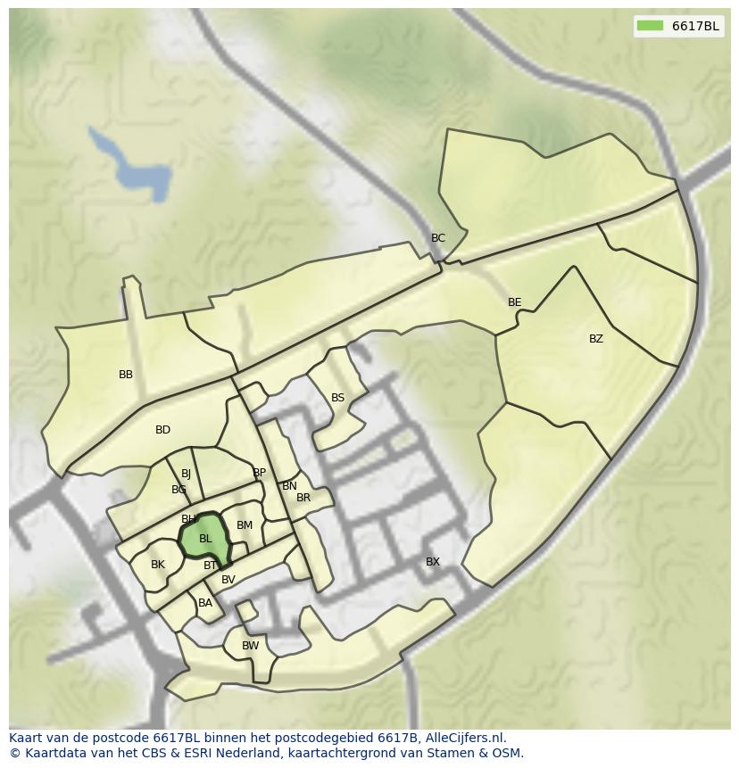 Afbeelding van het postcodegebied 6617 BL op de kaart.