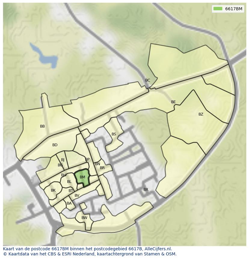 Afbeelding van het postcodegebied 6617 BM op de kaart.
