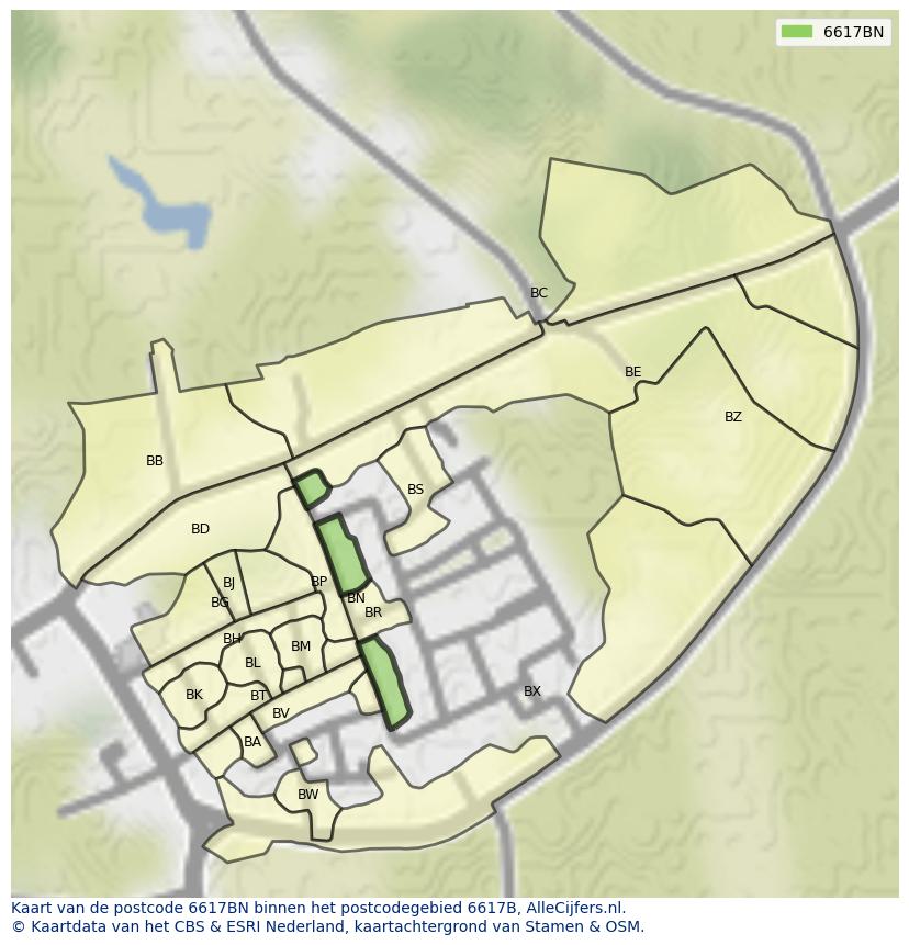 Afbeelding van het postcodegebied 6617 BN op de kaart.