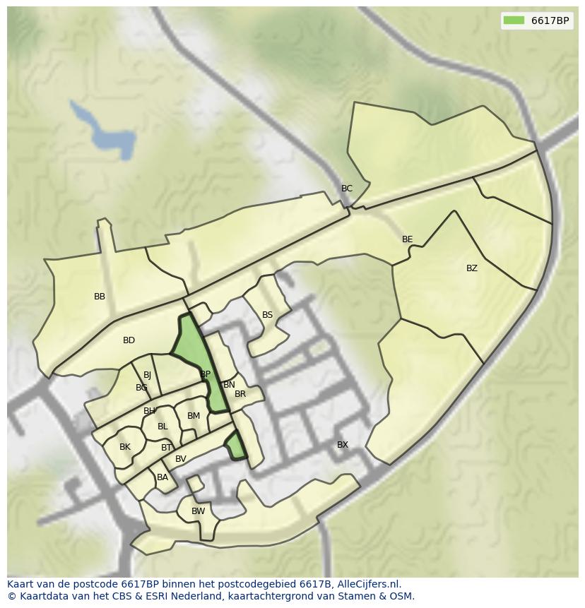 Afbeelding van het postcodegebied 6617 BP op de kaart.