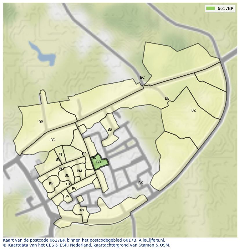 Afbeelding van het postcodegebied 6617 BR op de kaart.