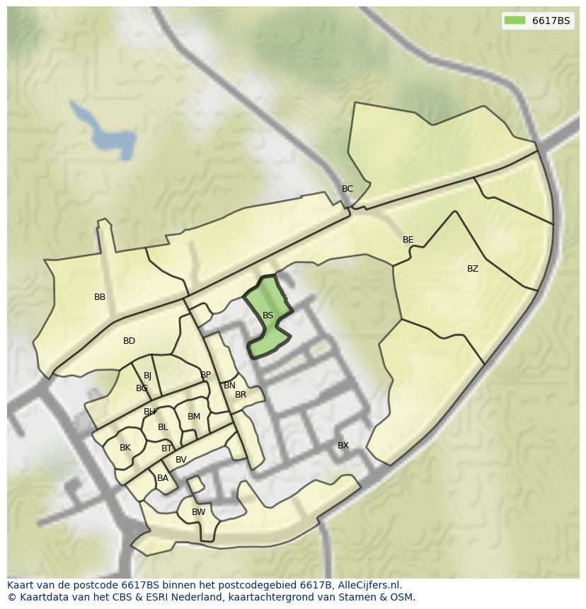 Afbeelding van het postcodegebied 6617 BS op de kaart.