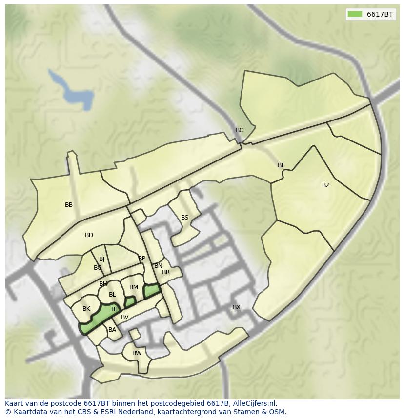 Afbeelding van het postcodegebied 6617 BT op de kaart.
