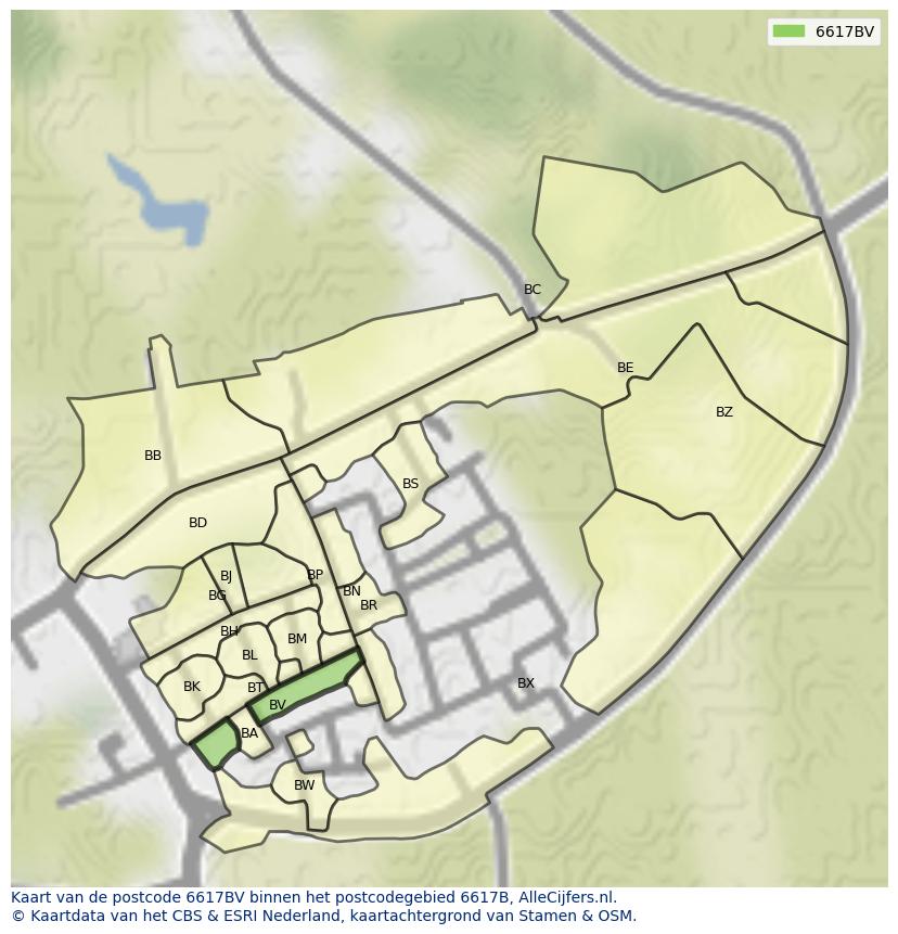 Afbeelding van het postcodegebied 6617 BV op de kaart.