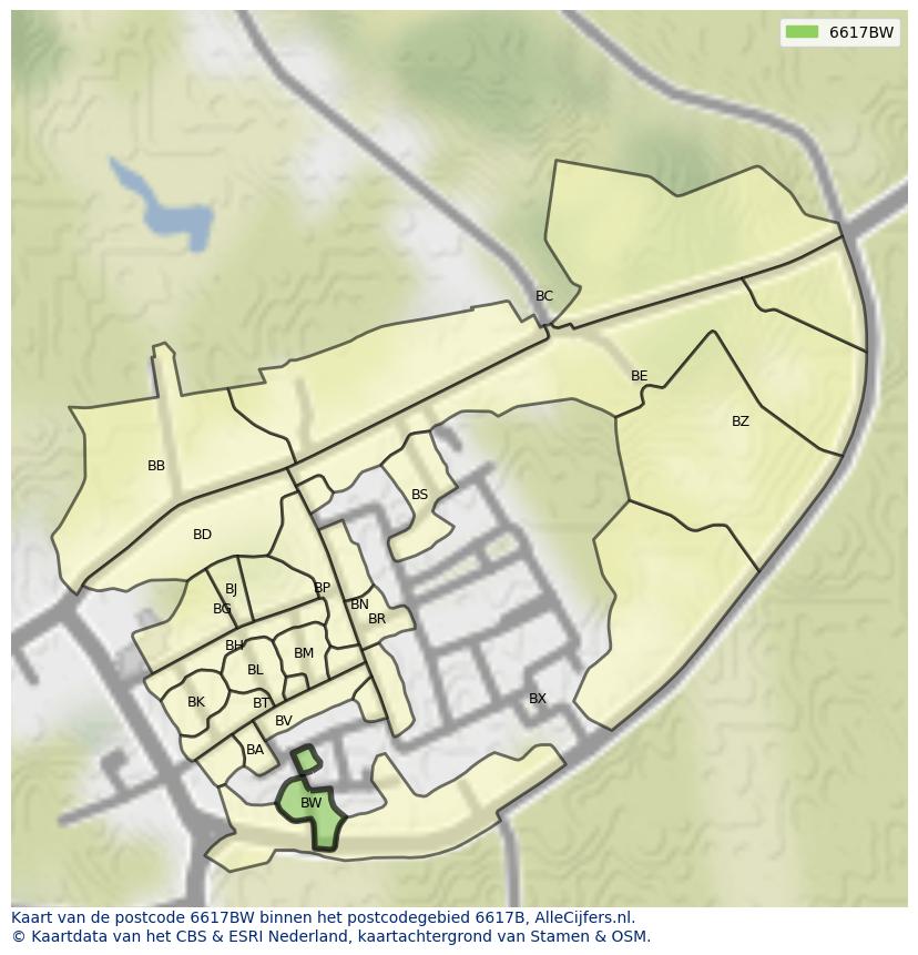 Afbeelding van het postcodegebied 6617 BW op de kaart.