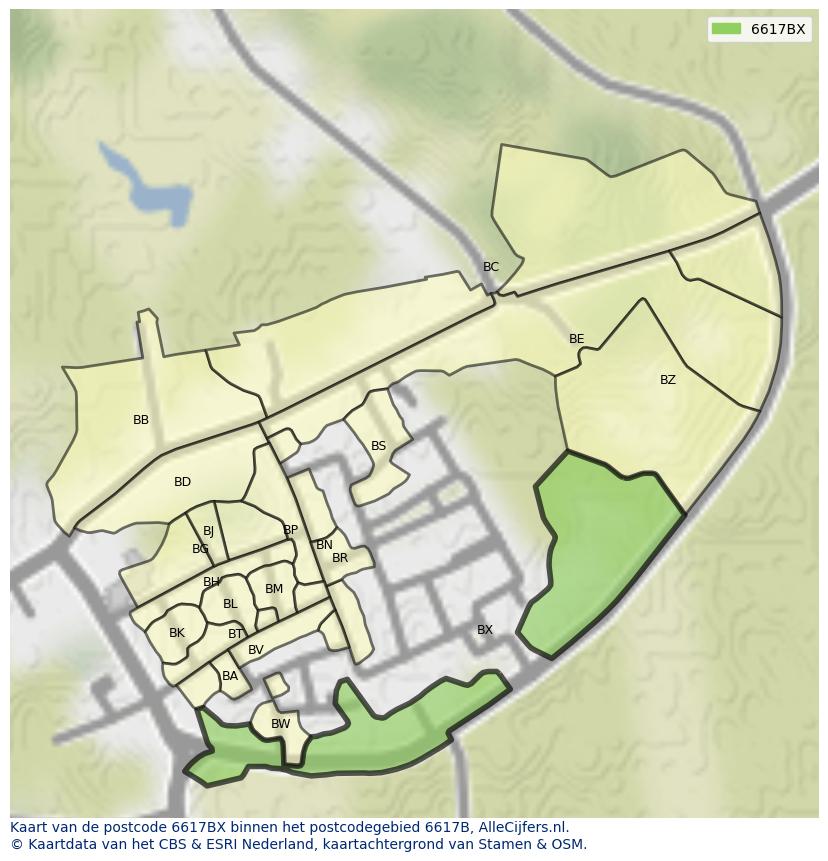 Afbeelding van het postcodegebied 6617 BX op de kaart.