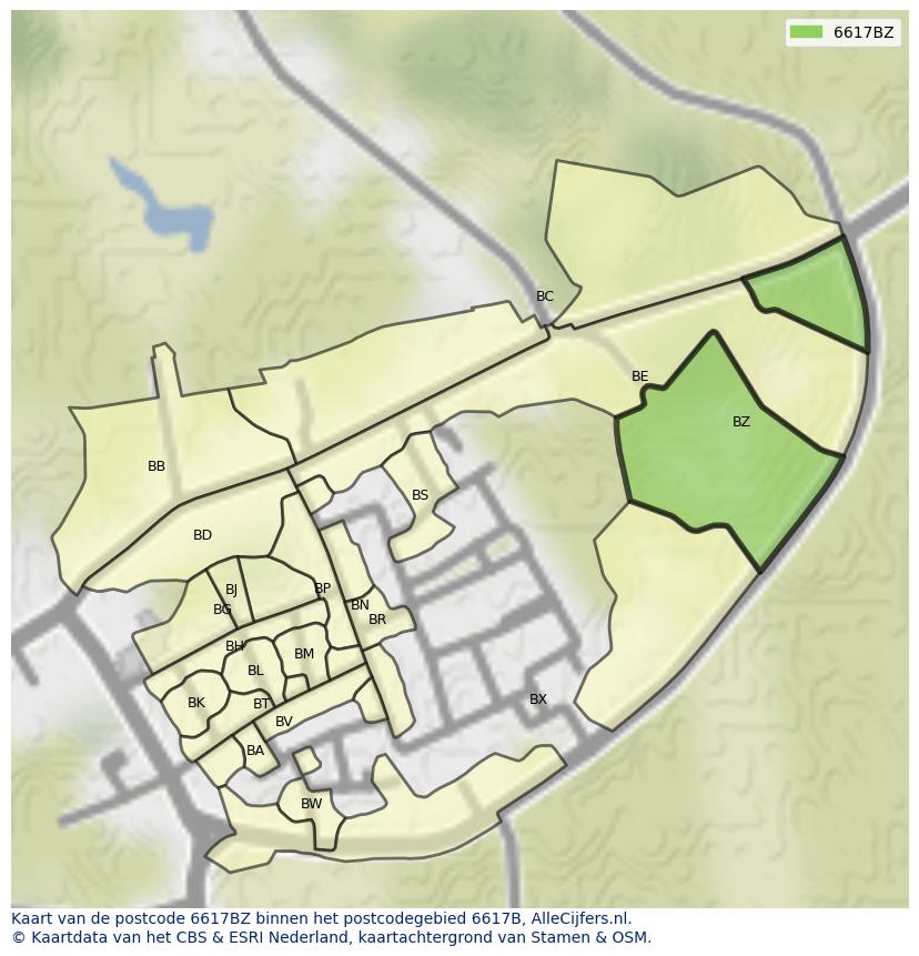 Afbeelding van het postcodegebied 6617 BZ op de kaart.
