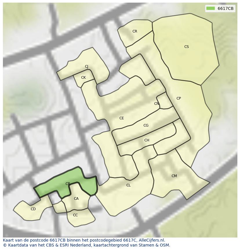 Afbeelding van het postcodegebied 6617 CB op de kaart.