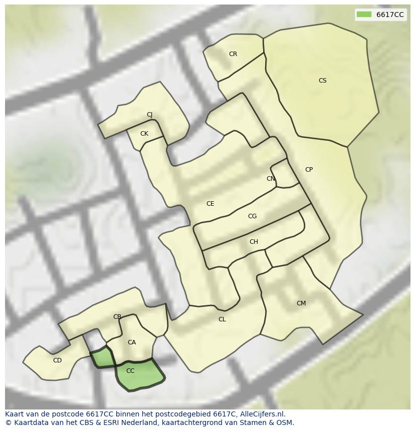 Afbeelding van het postcodegebied 6617 CC op de kaart.