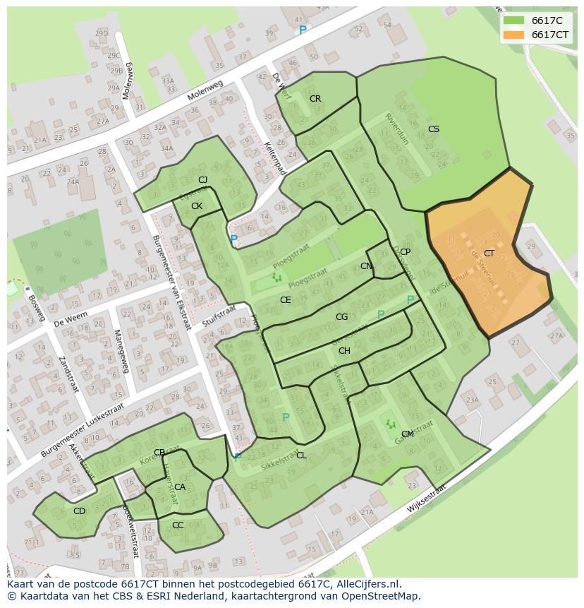 Afbeelding van het postcodegebied 6617 CT op de kaart.