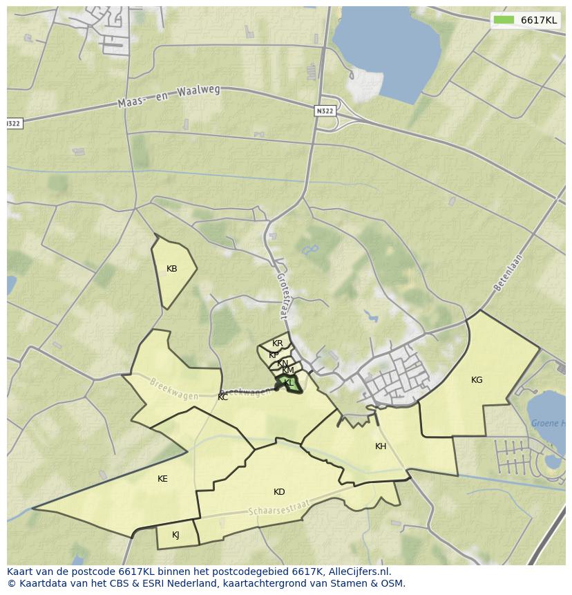 Afbeelding van het postcodegebied 6617 KL op de kaart.