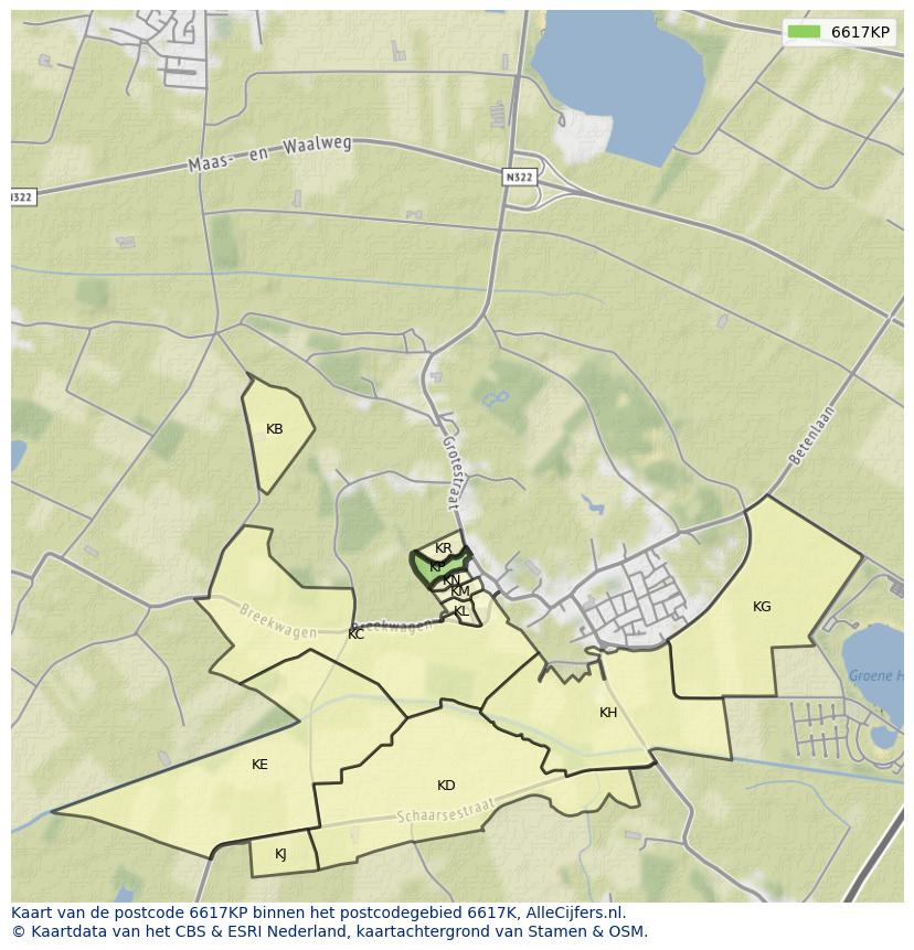 Afbeelding van het postcodegebied 6617 KP op de kaart.