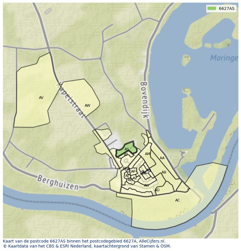 Afbeelding van het postcodegebied 6627 AS op de kaart.