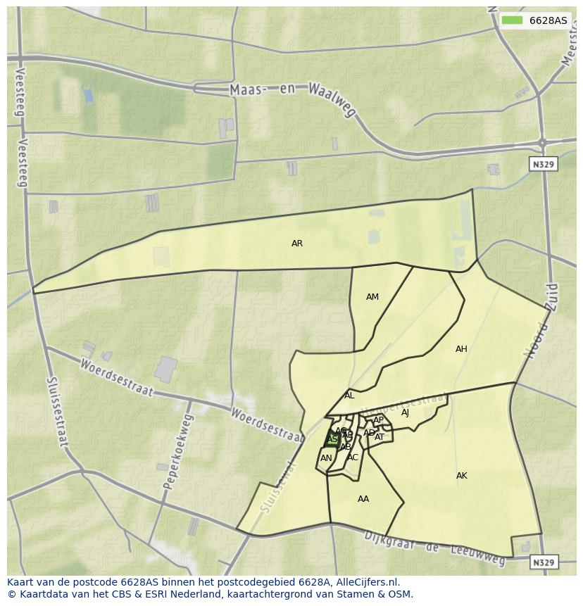 Afbeelding van het postcodegebied 6628 AS op de kaart.
