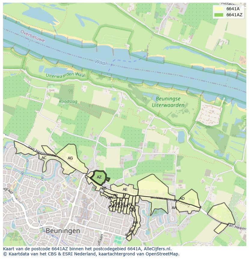 Afbeelding van het postcodegebied 6641 AZ op de kaart.