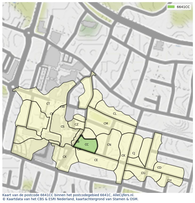 Afbeelding van het postcodegebied 6641 CC op de kaart.