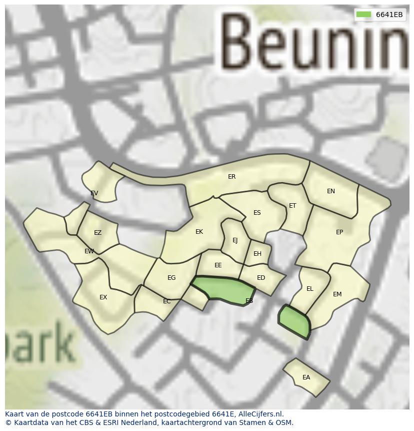 Afbeelding van het postcodegebied 6641 EB op de kaart.